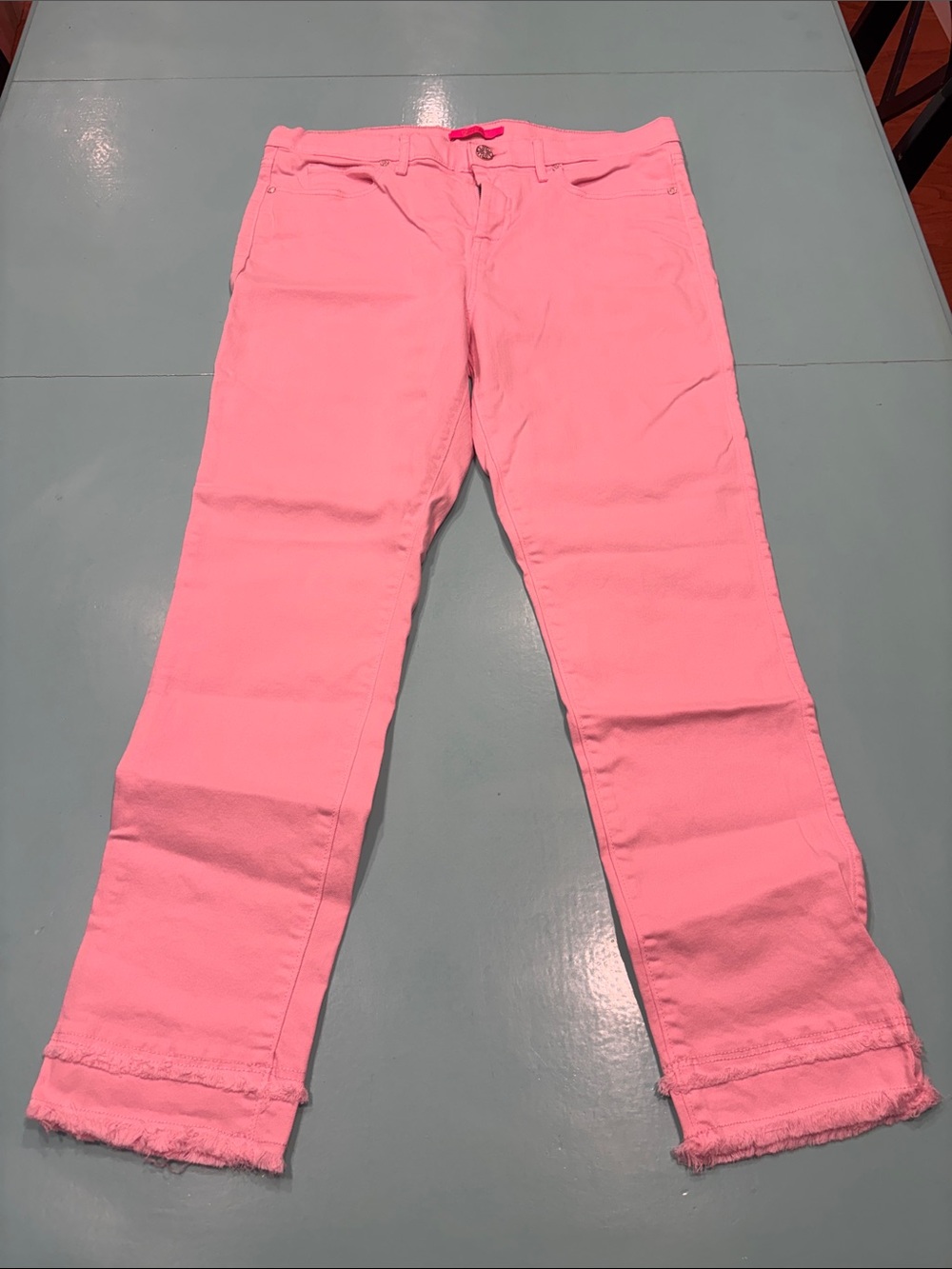 Lilly Pulitzer Pink Straight-Leg Jeans with Frayed Hem